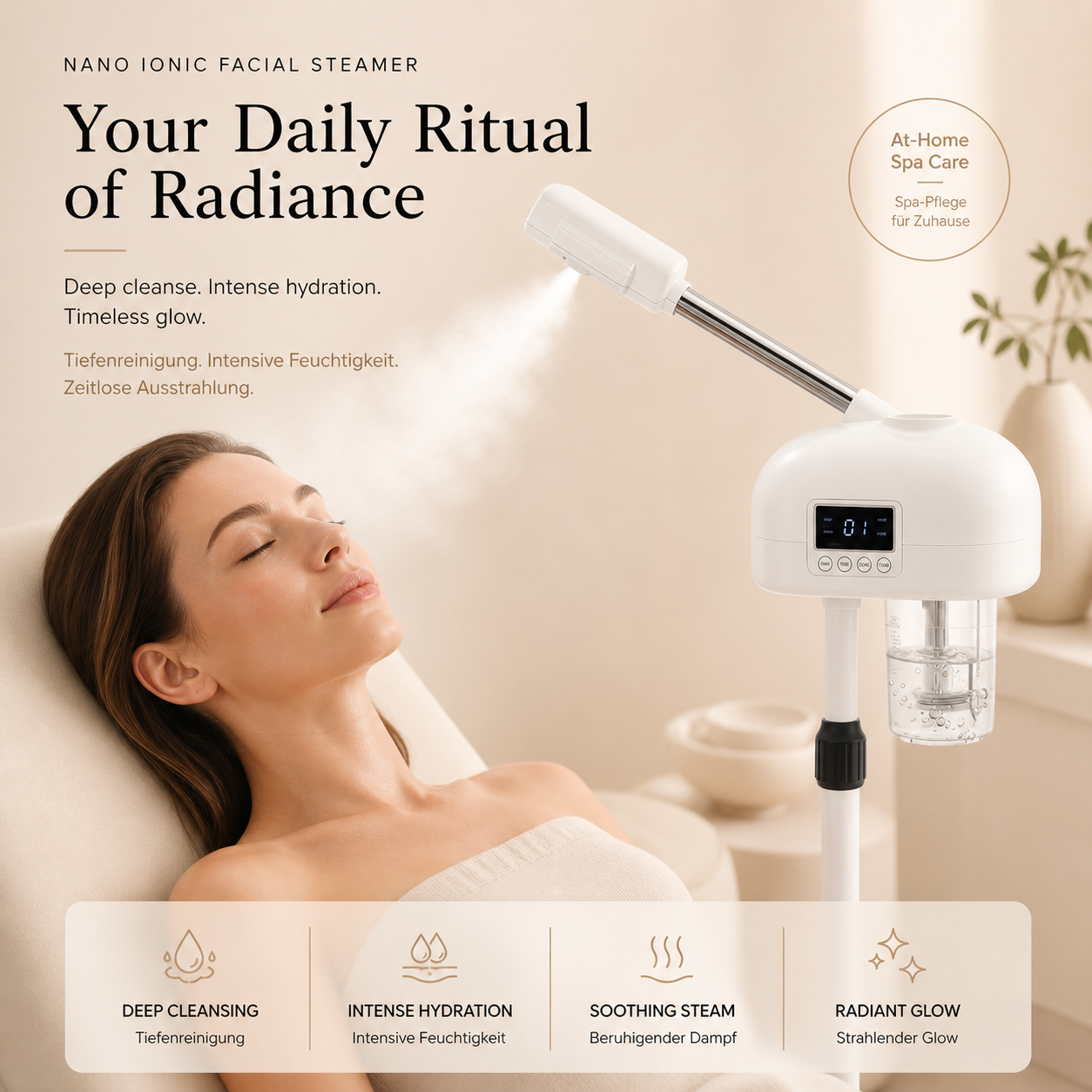 Nano Ionic Facial Steamer – Tiefenreinigung & intensive Feuchtigkeit