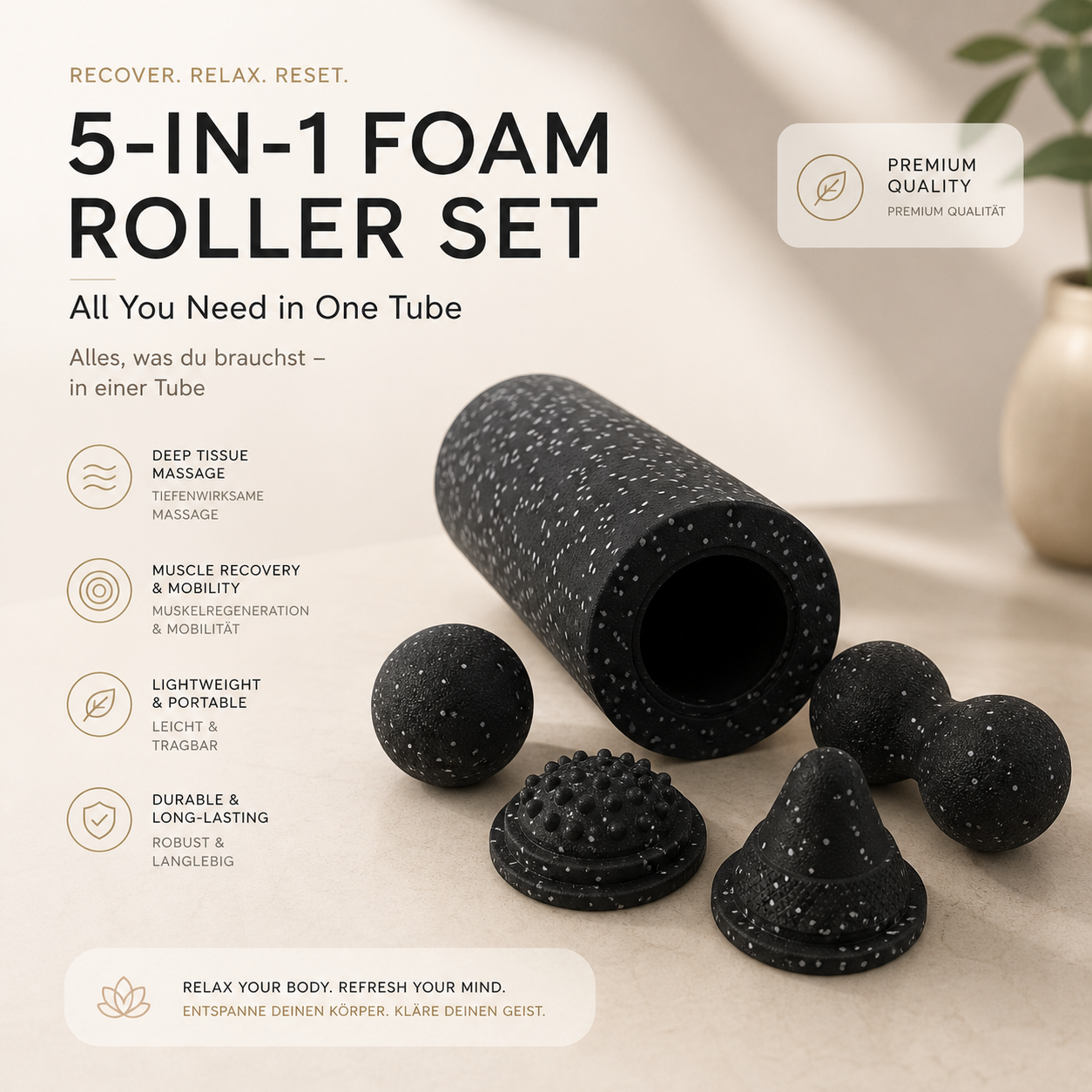 5-in-1 Faszienrolle für Yoga Workout